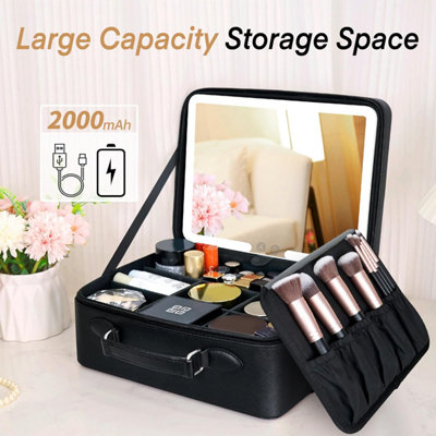 Fascinate Makeup Vanity Case with Lighted Mirror 3 Color Setting Travel Cosmetic Organizer with Adjustable Dividers