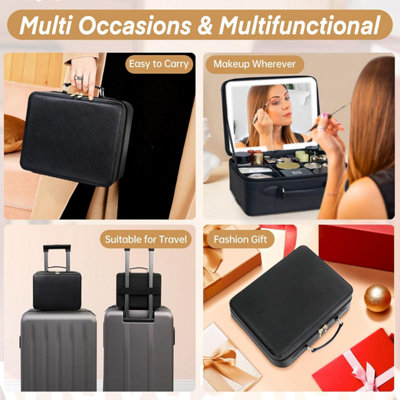 Fascinate Makeup Vanity Case with Lighted Mirror 3 Color Setting Travel Cosmetic Organizer with Adjustable Dividers