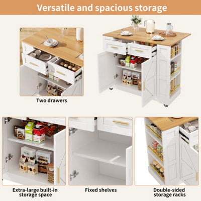 FASCINATE MATTEO MOBILE KITCHEN ISLAND WITH FOLDABLE WORKTOP