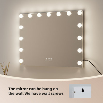 FASCINATE Pro-Studio Hollywood Mirror 15 LED White Tempered Glass USB-C Charging Bathroom & Vanity Mirror Wall Mounted 58x48cm