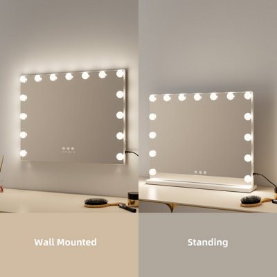 FASCINATE Pro-Studio Hollywood Mirror 15 LED White Tempered Glass USB-C Charging Bathroom & Vanity Mirror Wall Mounted 58x48cm
