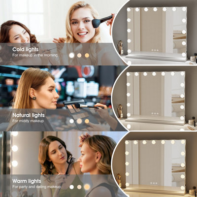 FASCINATE Pro-Studio Hollywood Mirror 15 LED White Tempered Glass USB-C Charging Bathroom & Vanity Mirror Wall Mounted 58x48cm