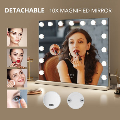 FASCINATE Pro-Studio Hollywood Mirror 15 LED White Tempered Glass USB-C Charging Bathroom & Vanity Mirror Wall Mounted 58x48cm