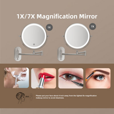 FASCINATE Rechargeable LED Bathroom Mirror Wall Mounted 1X/10X Magnification Dimmable 3 Light Colours 360 Rotatable black