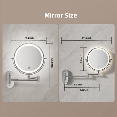 FASCINATE Rechargeable LED Bathroom Mirror Wall Mounted 1X/10X Magnification Dimmable 3 Light Colours 360 Rotatable black