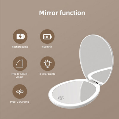FASCINATE Rechargeable LED Portable Travel Makeup Mirror - 10X Magnification Hollywood Mirror, 3 Color Modes, Beautiful White
