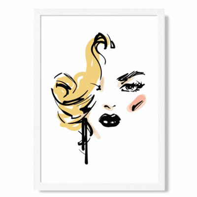 Fashion Face Pen and Ink Sketch Poster with Hanger / 33cm / White