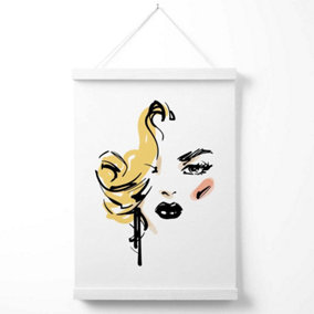 Fashion Face Pen and Ink Sketch Poster with Hanger / 33cm / White