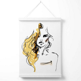 Fashion Girl Pen and Ink Sketch Poster with Hanger / 33cm / White