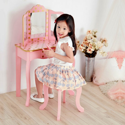Fashion Polka Dot Prints Gisele Play Vanity Set - L60 x W30 x H100 cm - Pink/Gold