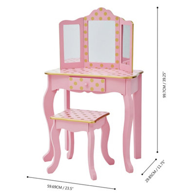 Fashion Polka Dot Prints Gisele Play Vanity Set - L60 x W30 x H100 cm - Pink/Gold