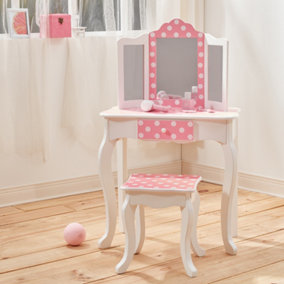 Fashion Polka Dot Prints Gisele Play Vanity Set - L60 x W30 x H100 cm - Pink/White
