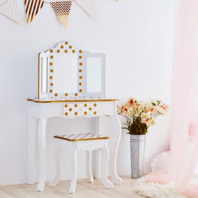 Fashion Polka Dot Prints Gisele Play Vanity Set - L60 x W30 x H100 cm - White/Gold