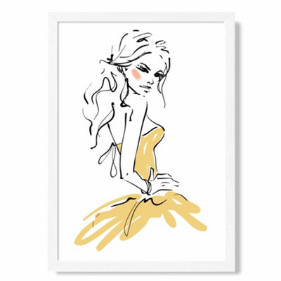 Fashion Woman Pen and Ink Sketch Poster with Hanger / 33cm / White
