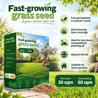 Fast Growing Grass Seed 1.2KG Premium Lawn Seed for Overseeding and New ...
