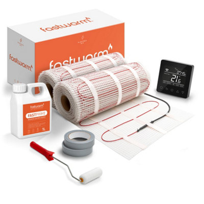 Fastwarm 200W Electric Underfloor Heating Mat Kit - 15m - WiFi Black Thermostat