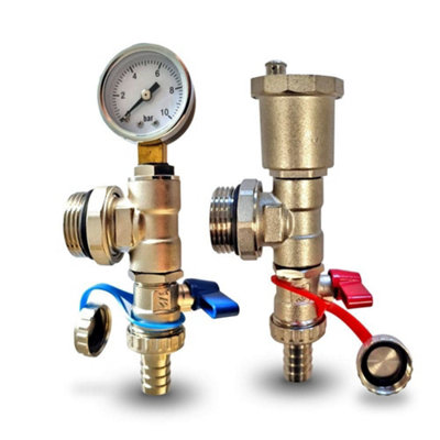 Fastwarm Fill & Drain Valves w/ Pressure Gauge (Pair)