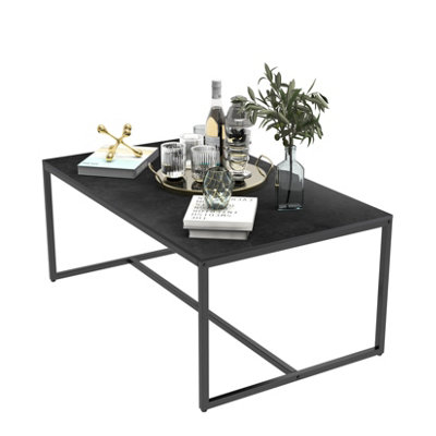 FATIOV 100L x 60W cm Heavy Duty Sintered Stone Marble Coffee Table Anit-scratch Center Tea Table Accent, Black