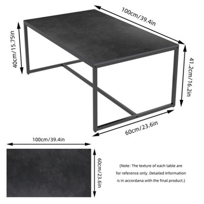 FATIOV 100L x 60W cm Heavy Duty Sintered Stone Marble Coffee Table Anit-scratch Center Tea Table Accent, Black