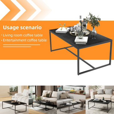 FATIOV 100L x 60W cm Heavy Duty Sintered Stone Marble Coffee Table Anit-scratch Center Tea Table Accent, Black