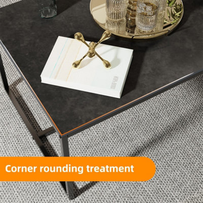 FATIOV 100L x 60W cm Heavy Duty Sintered Stone Marble Coffee Table Anit-scratch Center Tea Table Accent, Black
