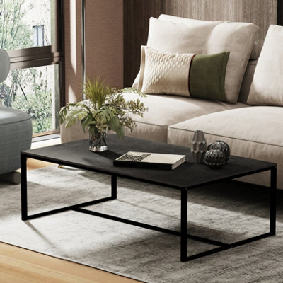 FATIOV 100L x 60W cm Heavy Duty Sintered Stone Marble Coffee Table Anit-scratch Center Tea Table Accent, Black