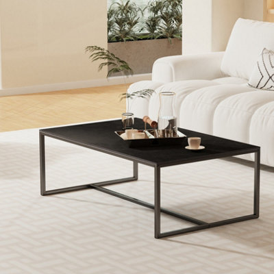 FATIOV 100L x 60W cm Heavy Duty Sintered Stone Marble Coffee Table Anit-scratch Center Tea Table Accent, Black