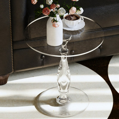 FATIOV 18" Round Clear Acrylic Side Table for Small Spaces