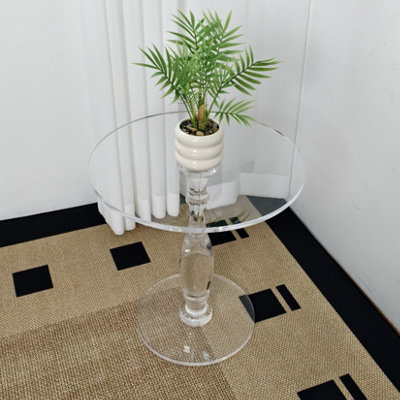 FATIOV 18" Round Clear Acrylic Side Table for Small Spaces