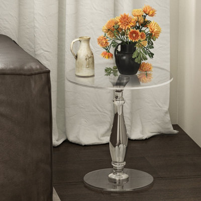 FATIOV 18" Round Clear Acrylic Side Table for Small Spaces