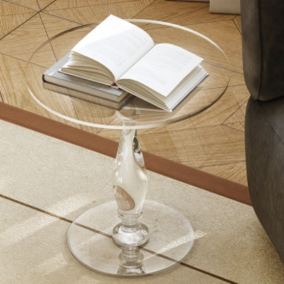 FATIOV 18" Round Clear Acrylic Side Table for Small Spaces