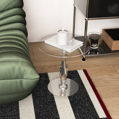 FATIOV 18" Round Clear Acrylic Side Table for Small Spaces