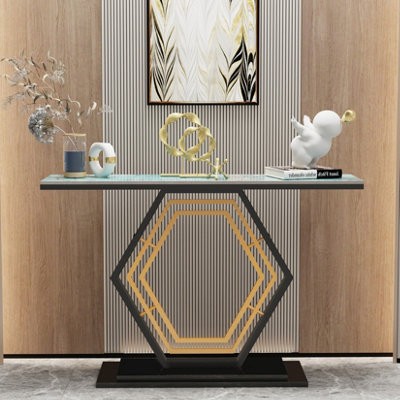 FATIVO 120cm Sintered Stone Marble Console Table Hall Display Stand ...