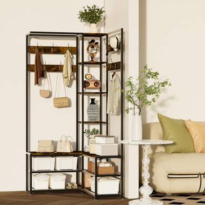 FATIVO 146x30x178.5cm Coat Rack with Shoe Bench, 10 Hooks and Shoe ...
