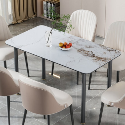 FATIVO 160cm Dining Table and Chairs Set Marble Rectangle Kitchen Table ...