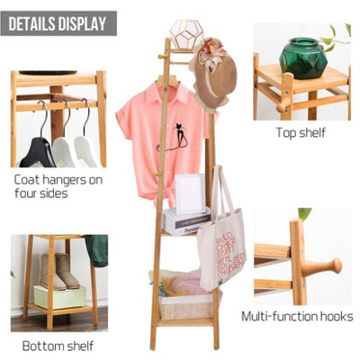 FATIVO 169cm H Wooden Coat Rack Hat Jacket Bag Clothes Rail Stand ...