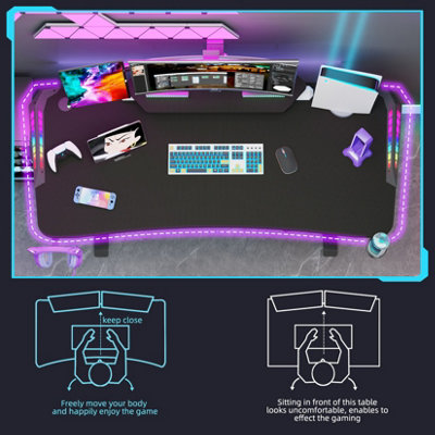 FATIVO 180cm Oversize Large RGB Racing Gaming Desk Computer Table Sofa ...