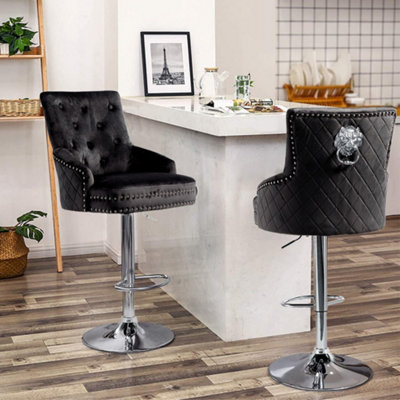 Black Velvet Bar Lion Knocker Bar Stools FATIVO 1PCS Luxury Velvet
