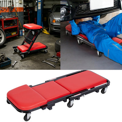 FATIVO 2 in 1 Under Car Mechanic Creeper Trolley Cart Shop Board Headrest Trays Rolling