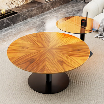 FATIVO 2 Pcs Nesting Coffee Table Set with Round Tabletop for Living Room LIGHT Brown