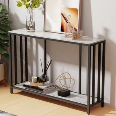 FATIVO 2-tier Large Slim Marble Console Table Hallway Foyer Wall Side Table Window Sill Table