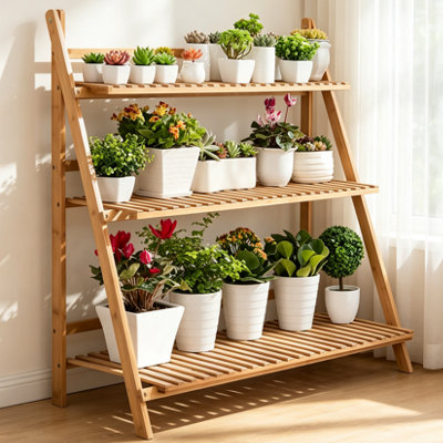 FATIVO 3 Tier Flower Plant Pot Stand Folding Display Hanging Shelf ...