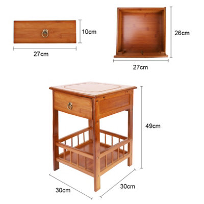 FATIVO 49cm Height 2-Tier Multifunctional Bamboo Bedside Table with Drawer Bedroom Couch Nightstand