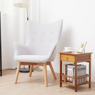 FATIVO 49cm Height 2-Tier Multifunctional Bamboo Bedside Table with Drawer Bedroom Couch Nightstand