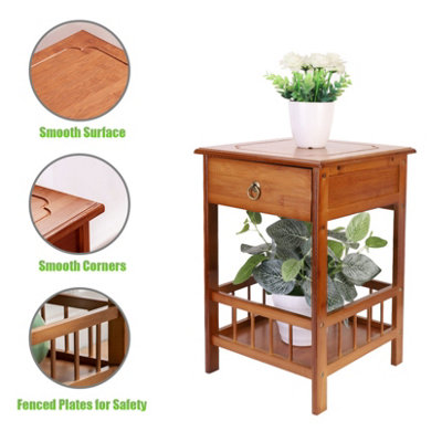 FATIVO 49cm Height 2-Tier Multifunctional Bamboo Bedside Table with Drawer Bedroom Couch Nightstand