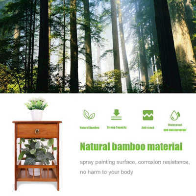FATIVO 49cm Height 2-Tier Multifunctional Bamboo Bedside Table with Drawer Bedroom Couch Nightstand