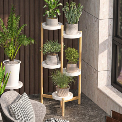 FATIVO 5 Tier Indoor Corner Bamboo Plant Stand Round Planter Potted Holder  End Table Display 93cm