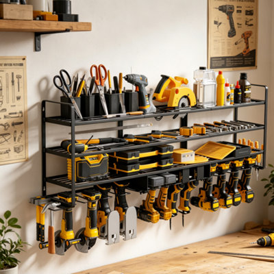 FATIVO 54in Wall Mount Power Tool Organizer, 4-Layer Heavy Duty Metal ...