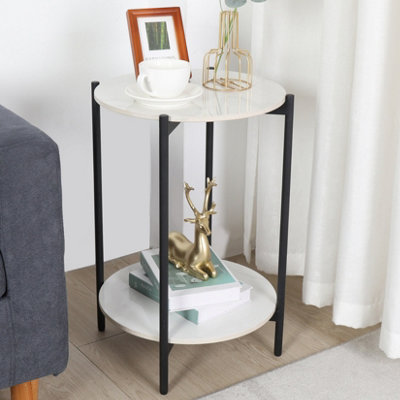 FATIVO 55cm Height 2 Tier Marble Side End Table Frame Nightstand, Black