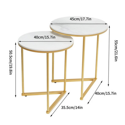 FATIVO 55cm Height Coffee Side End Table with Golden Frame Nightstand Storage Living Room, White Sintered Stone Marble